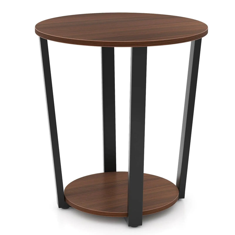 Round End Table with Open Shelf and Metal Frame-Walnut by DirectDeals