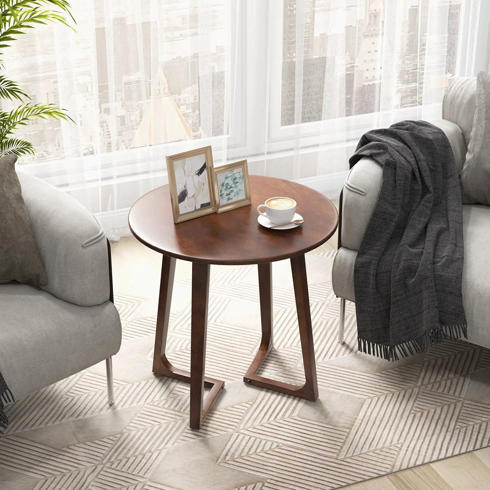 24 Inch Round End Table with Adjustable Foot Pads Natural by DirectDeals