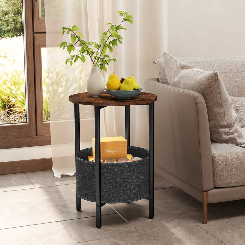 Round End Table 2-Tier Side Table with Removable Fabric Basket and Metal Frame by DirectDeals