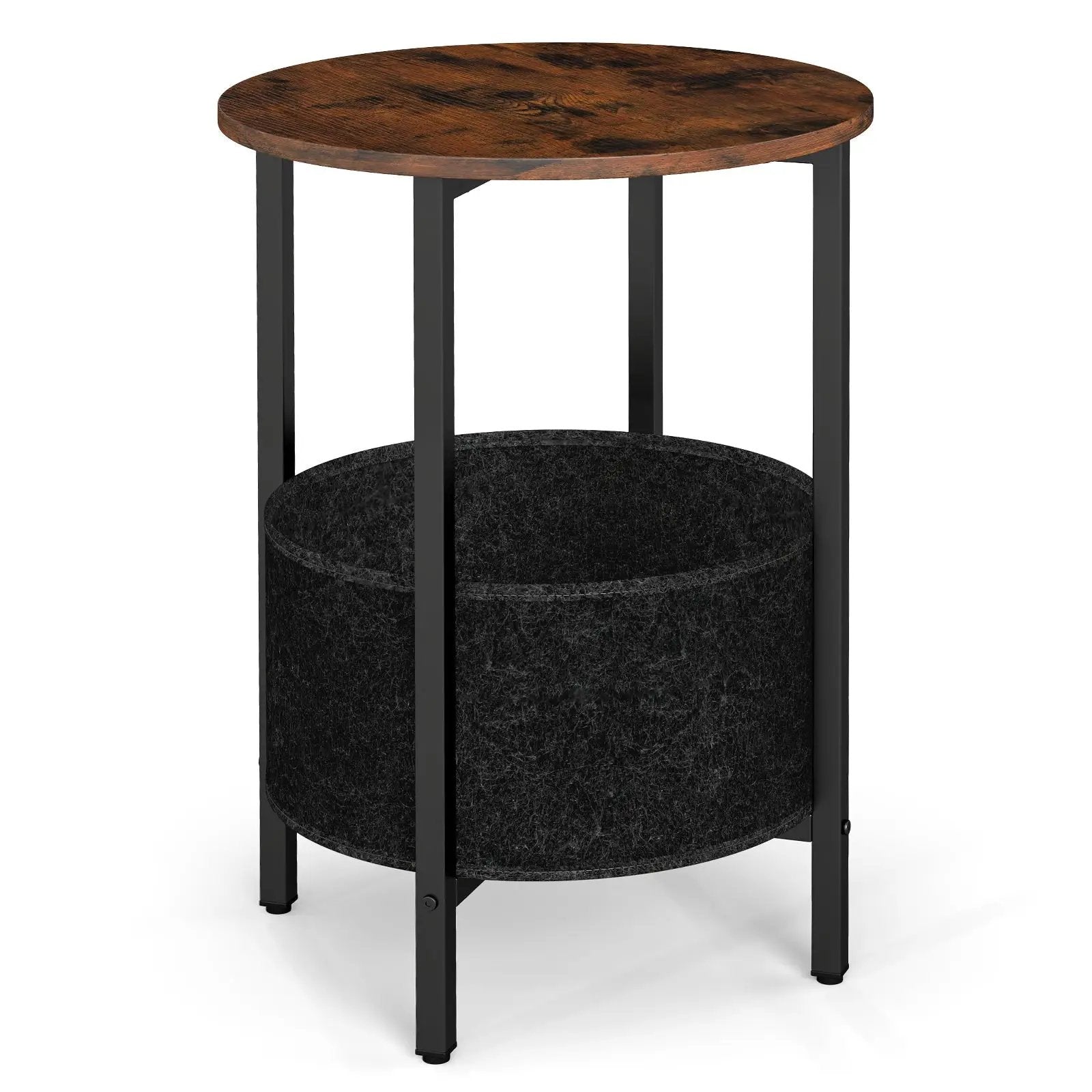 Round End Table 2-Tier Side Table with Removable Fabric Basket and Metal Frame by DirectDeals