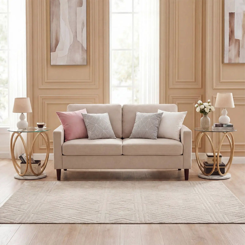 Round End Table Faux Marble Side Table with Tempered Glass Tabletop by DirectDeals