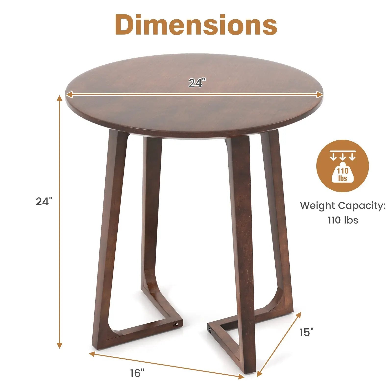 24 Inch Round End Table with Adjustable Foot Pads Natural by DirectDeals