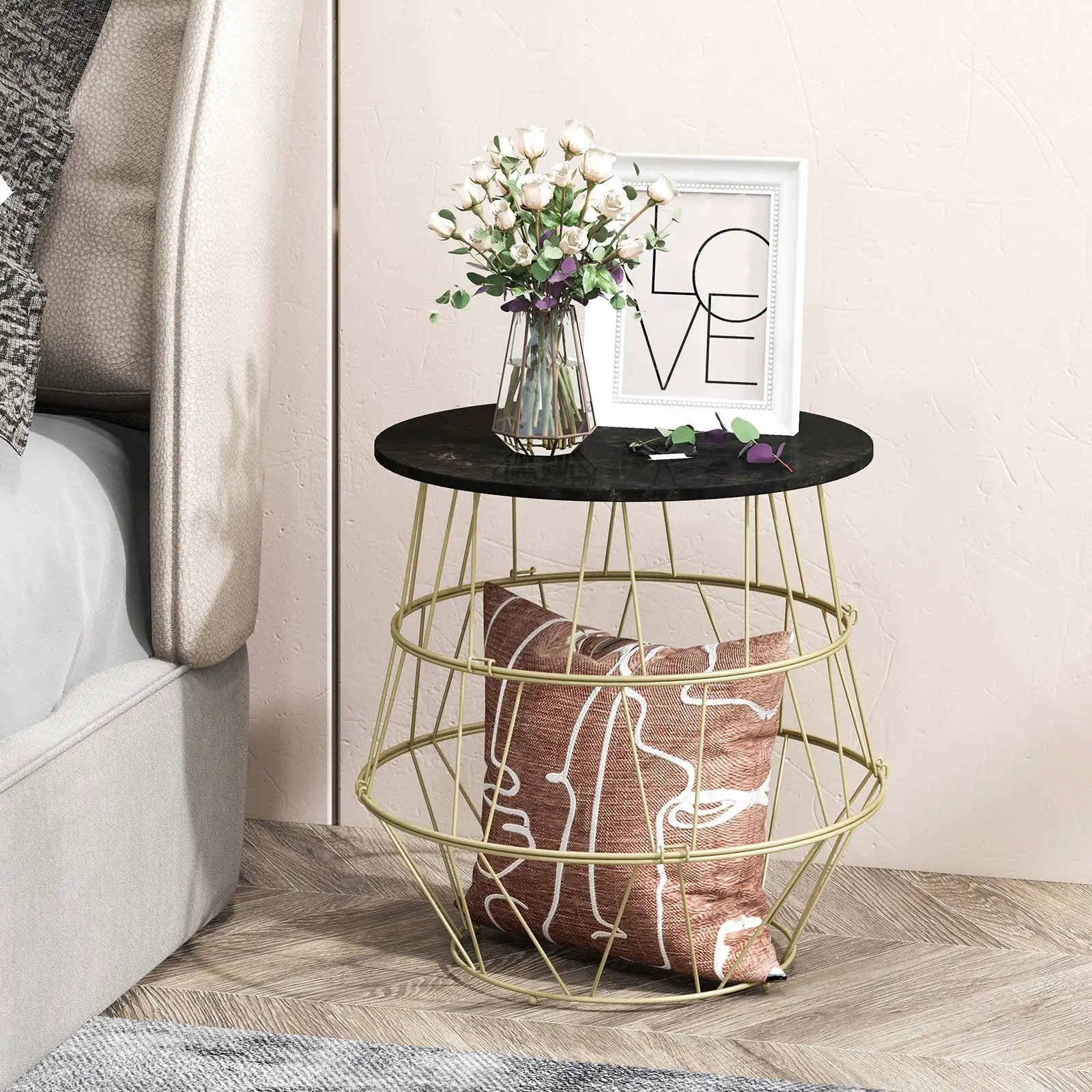 Round Metal Frame End Table with Removable Top-Golden by DirectDeals