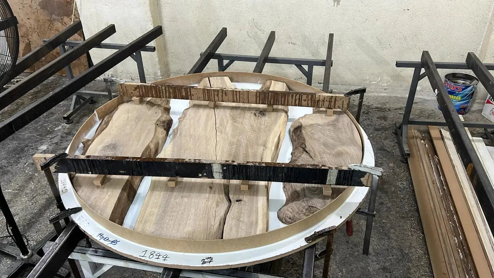 Custom Round Epoxy Resin Walnut Dining - Kitchen Table With Wood Base by Gizz