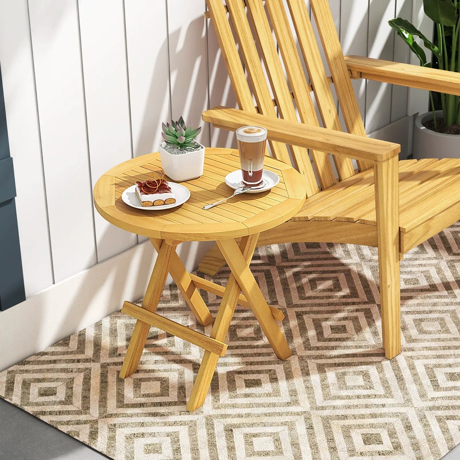 Portable and Compact Outdoor End Table with X-shaped Legs and Slatted Tabletop by DirectDeals