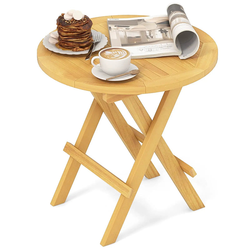 Portable and Compact Outdoor End Table with X-shaped Legs and Slatted Tabletop by DirectDeals
