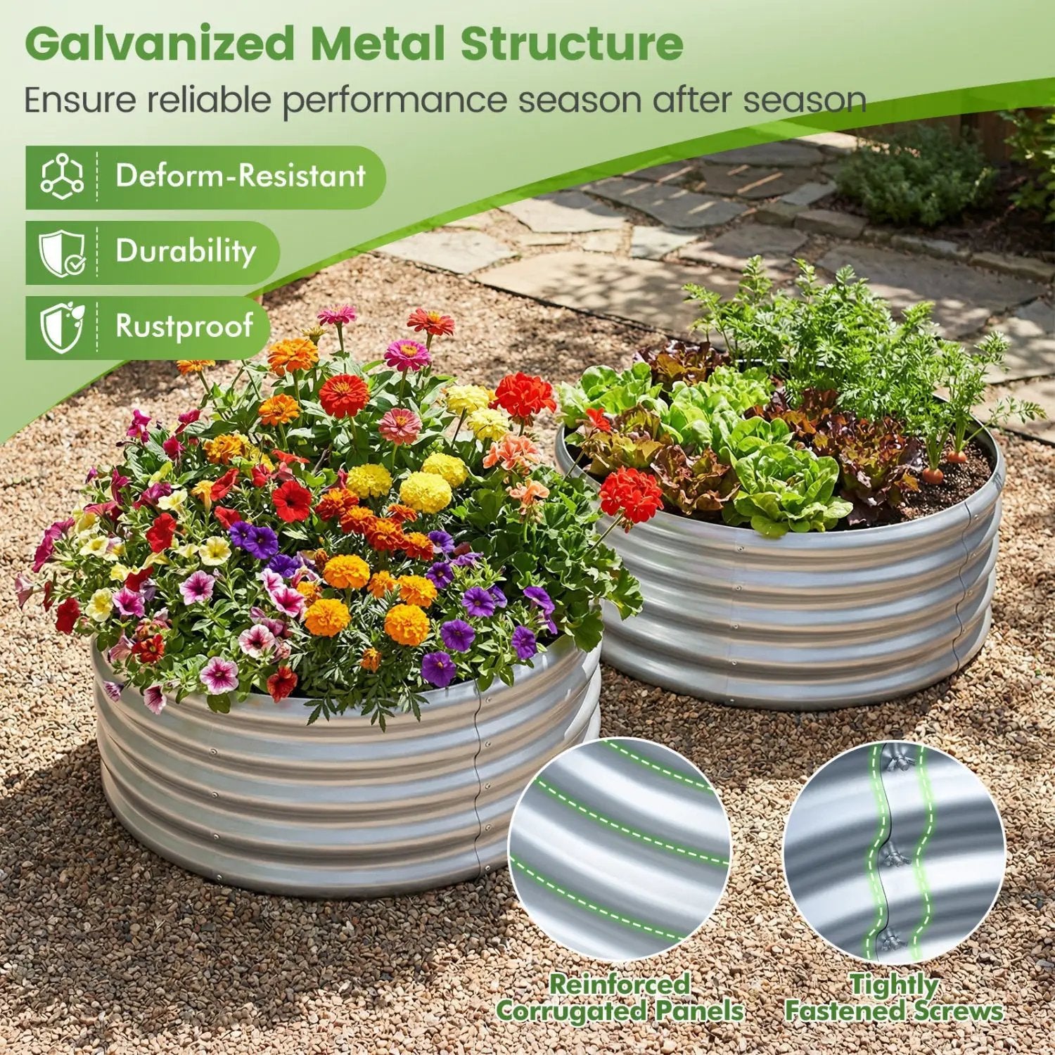 Round Galvanized Raised Garden Bed with Open-Ended Base by DirectDeals