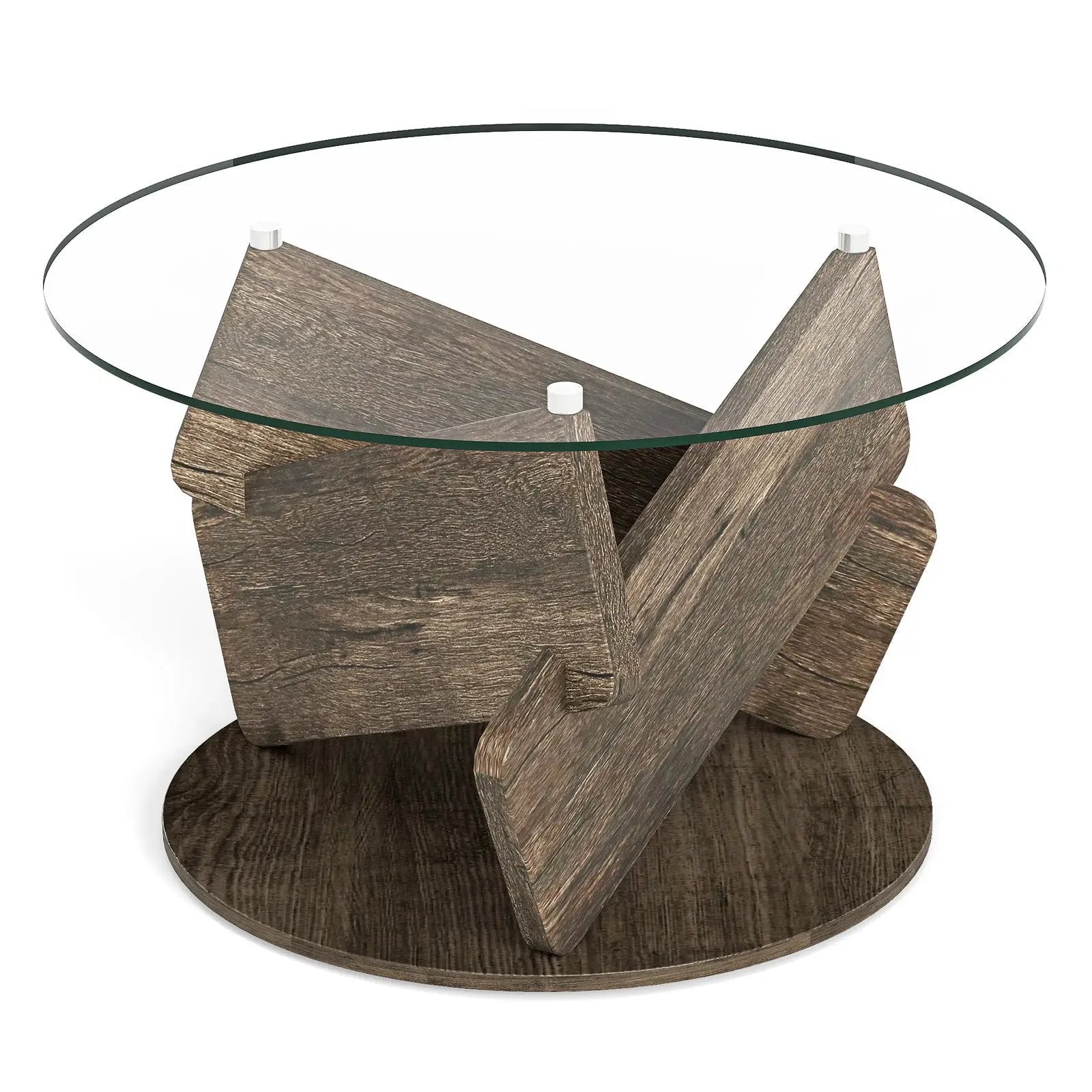 Round Glass Coffee Table 32 Inch Modern Center Table with Tempered Glass Top-Gray by DirectDeals