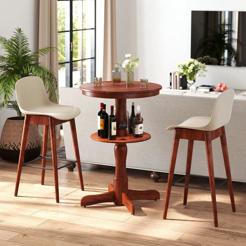2-Tier Round High Top Bar Table with Storage Shelf and Pedestal Base-Espresso by DirectDeals