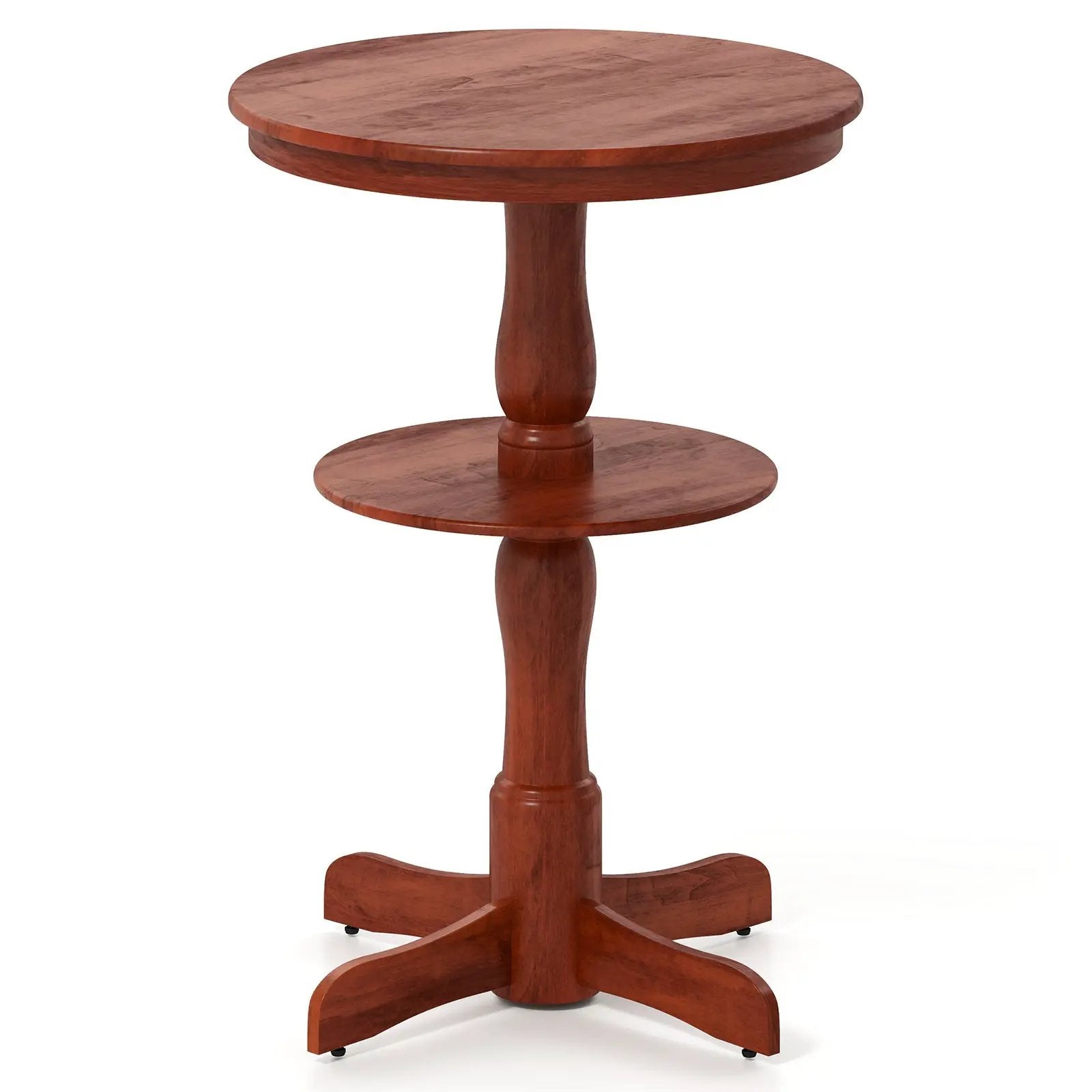 2-Tier Round High Top Bar Table with Storage Shelf and Pedestal Base-Espresso by DirectDeals