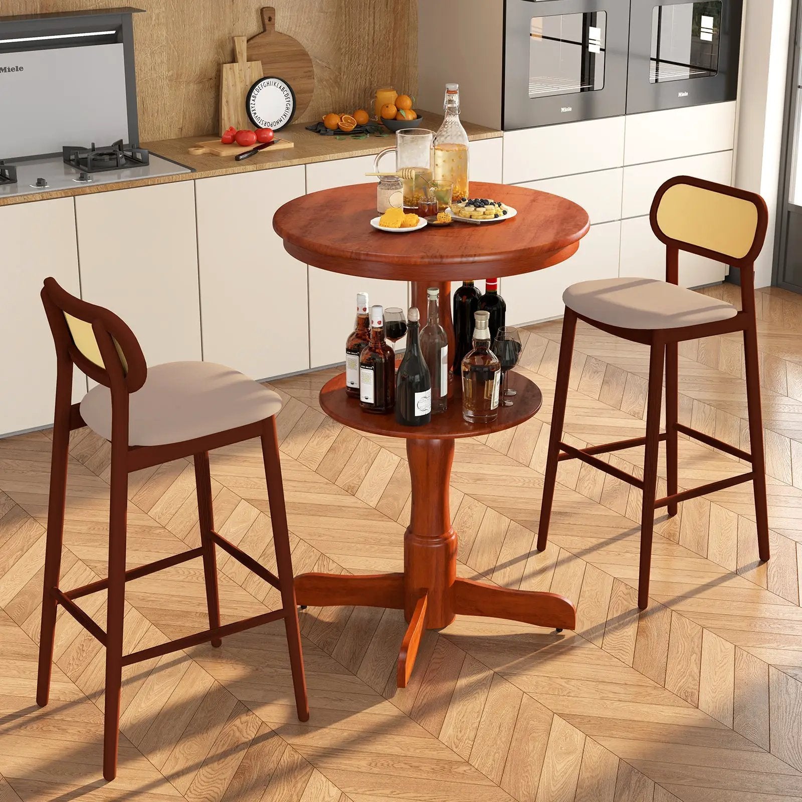 2-Tier Round High Top Bar Table with Storage Shelf and Pedestal Base-Espresso by DirectDeals