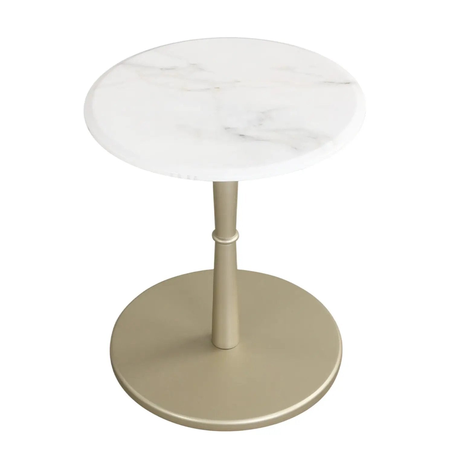 Round Marble Side Table with Stone Finish and Wooden Base for Small Spaces by DirectDeals