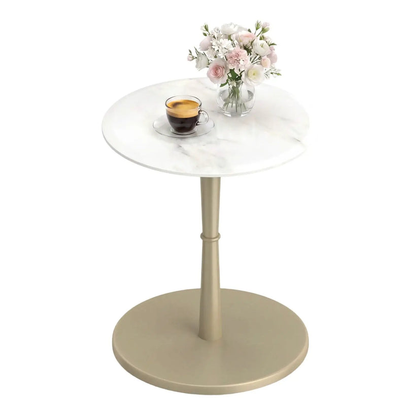 Round Marble Side Table with Stone Finish and Wooden Base for Small Spaces by DirectDeals