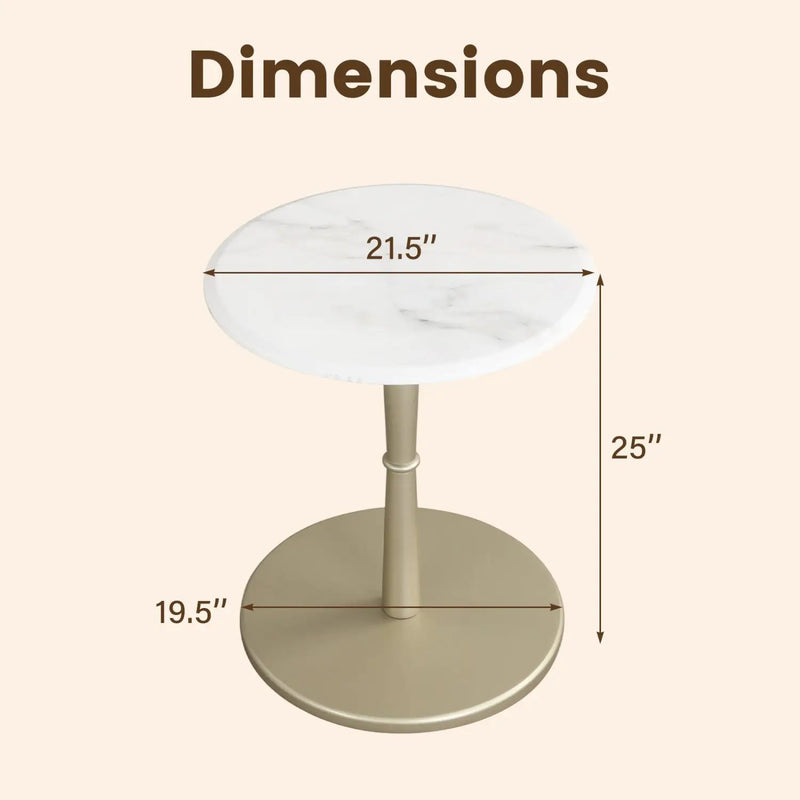 Round Marble Side Table with Stone Finish and Wooden Base for Small Spaces by DirectDeals