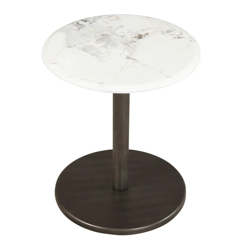 Round Marble Side Table Pedestal End Table with Stone Finish and Wooden by DirectDeals