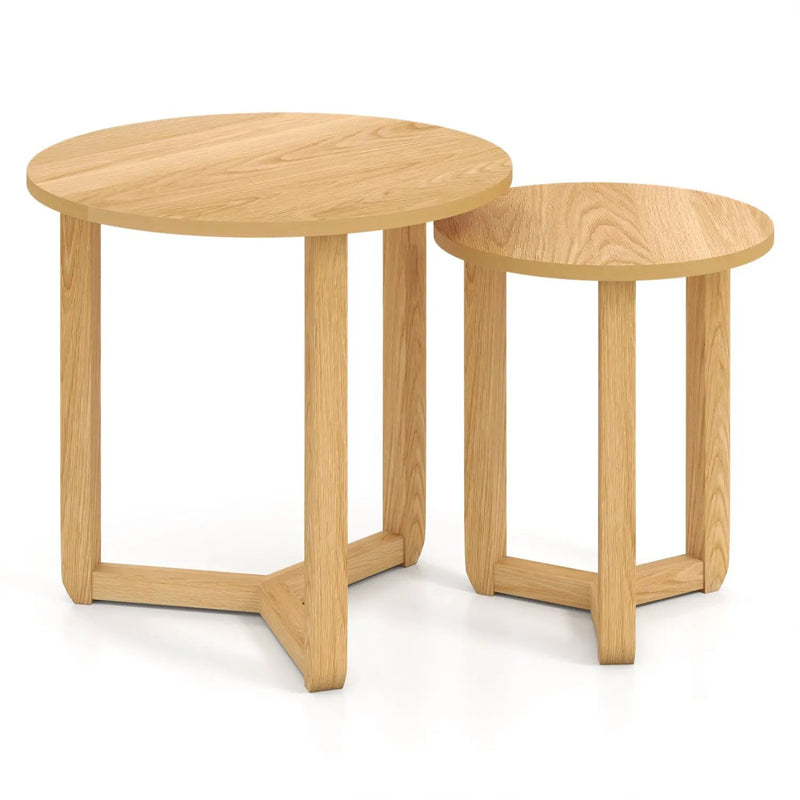 Round Nesting Coffee Table Set of 2 Wood Nesting End Tables with Thickened Top by DirectDeals