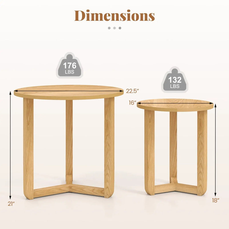 Round Nesting Coffee Table Set of 2 Wood Nesting End Tables with Thickened Top by DirectDeals