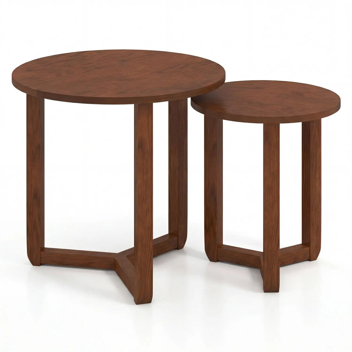 Round Nesting Coffee Table Set of 2 Wood Nesting End Tables with Thickened Top by DirectDeals