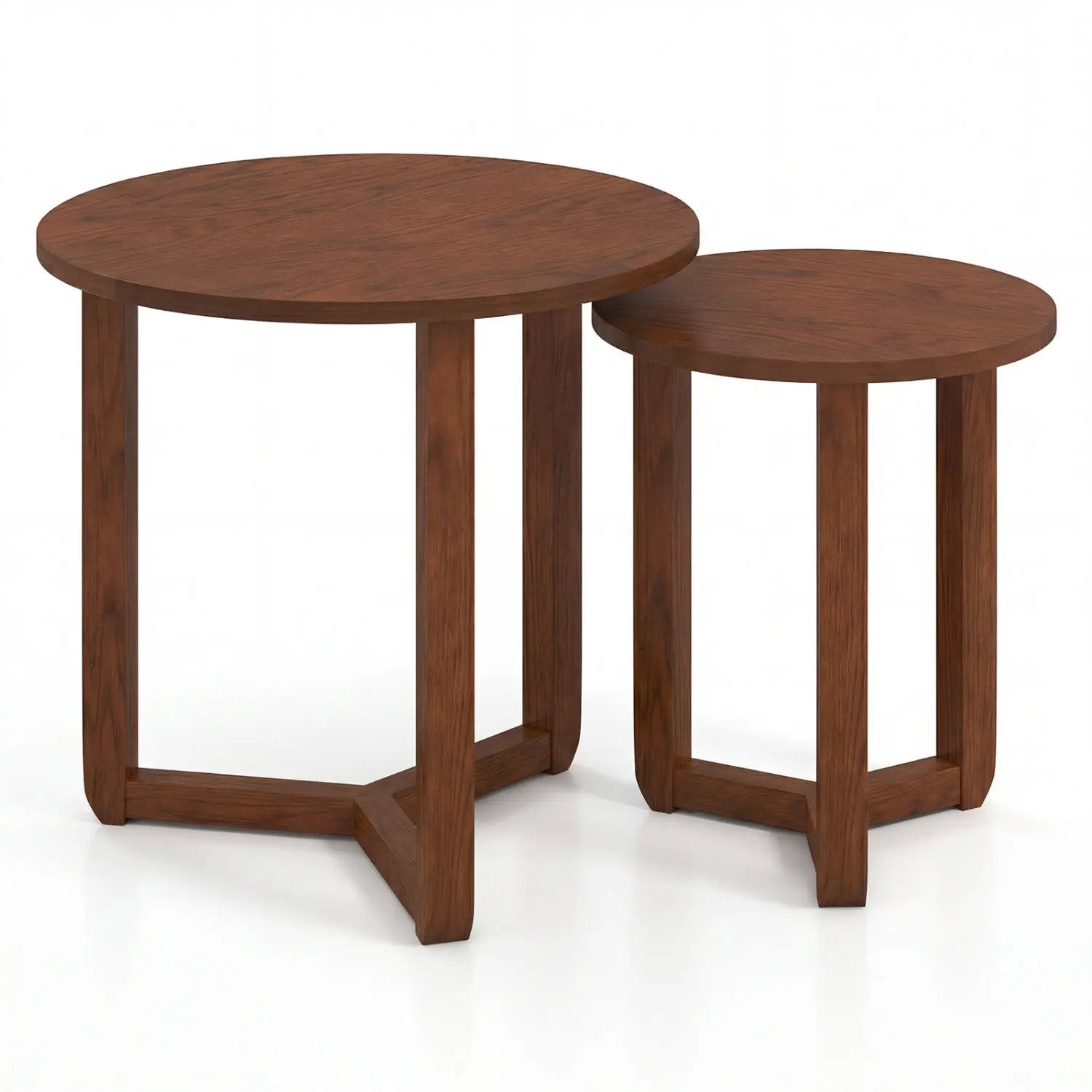 Round Nesting Coffee Table Set of 2 Wood Nesting End Tables with Thickened Top by DirectDeals
