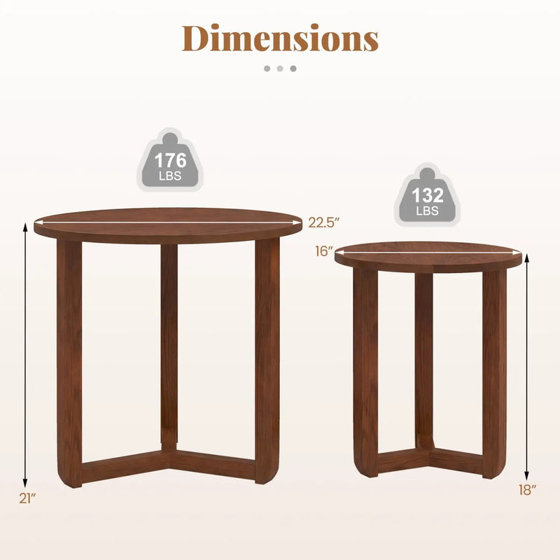 Round Nesting Coffee Table Set of 2 Wood Nesting End Tables with Thickened Top by DirectDeals