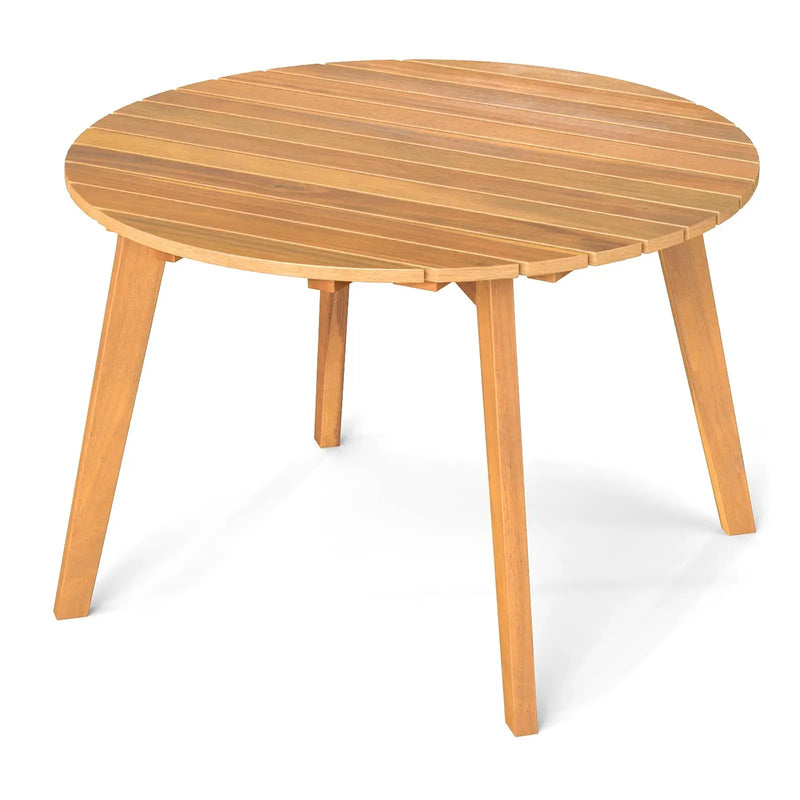 Round Outdoor Acacia Wood Side Table with Slatted Tabletop by DirectDeals