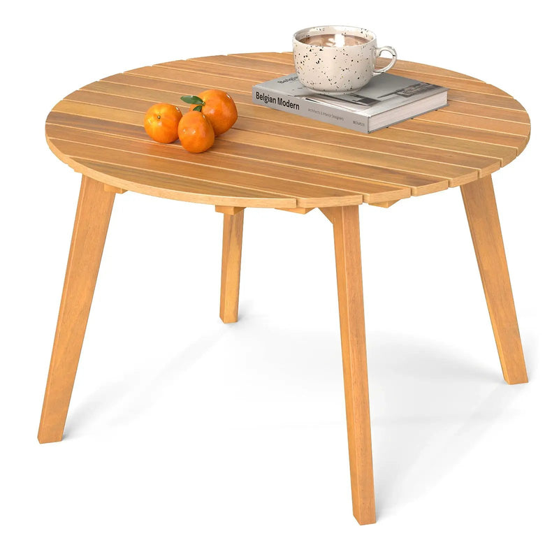 Round Outdoor Acacia Wood Side Table with Slatted Tabletop by DirectDeals