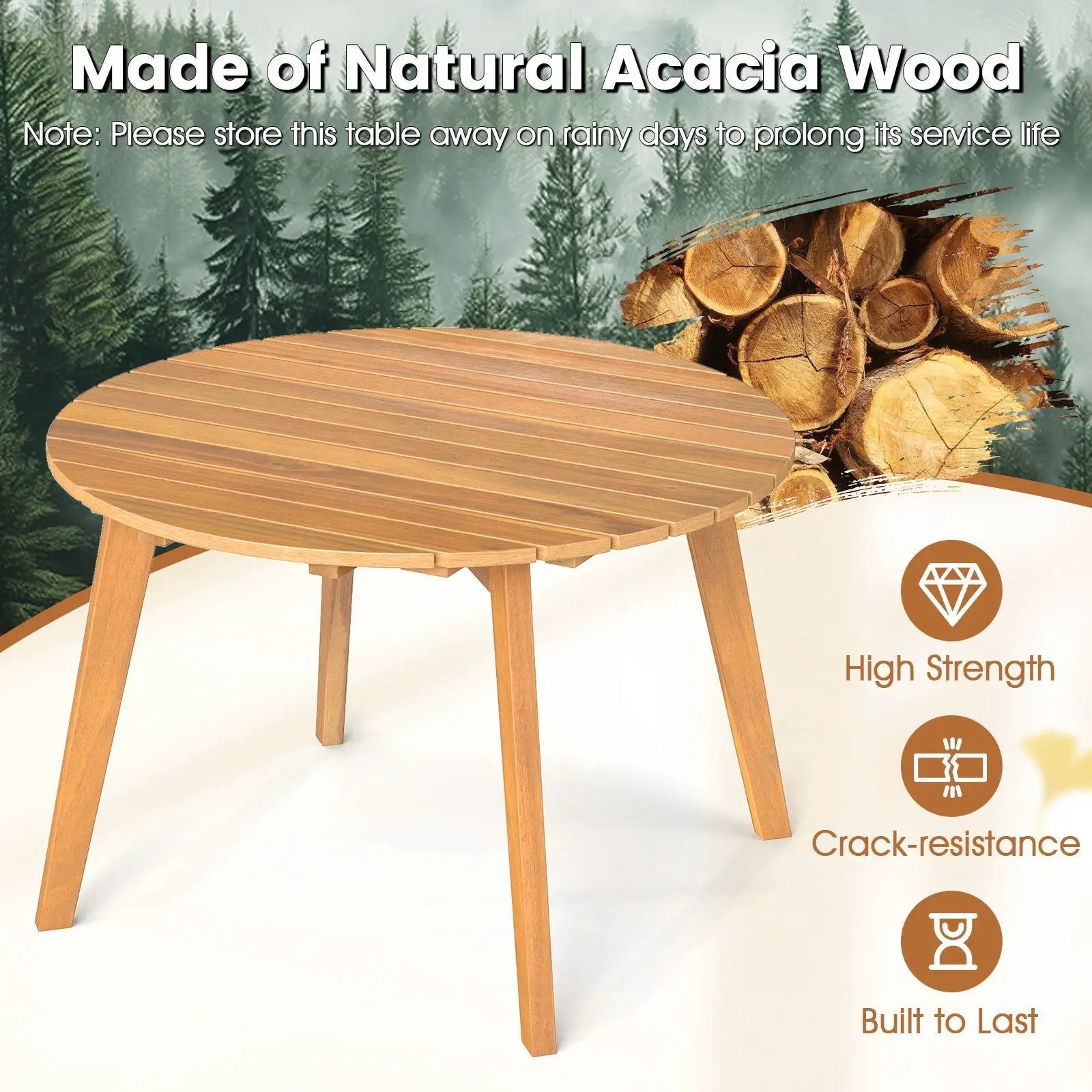Round Outdoor Acacia Wood Side Table with Slatted Tabletop by DirectDeals
