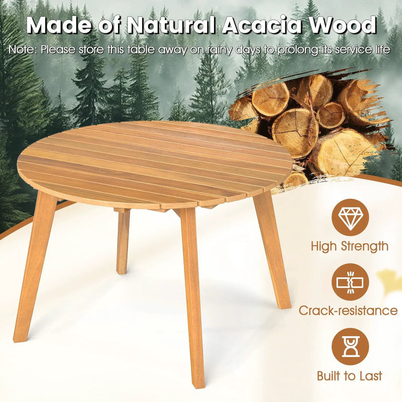 Round Outdoor Acacia Wood Side Table with Slatted Tabletop by DirectDeals
