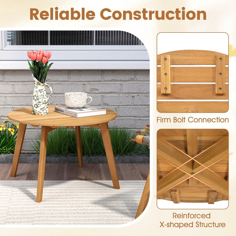 Round Outdoor Acacia Wood Side Table with Slatted Tabletop by DirectDeals