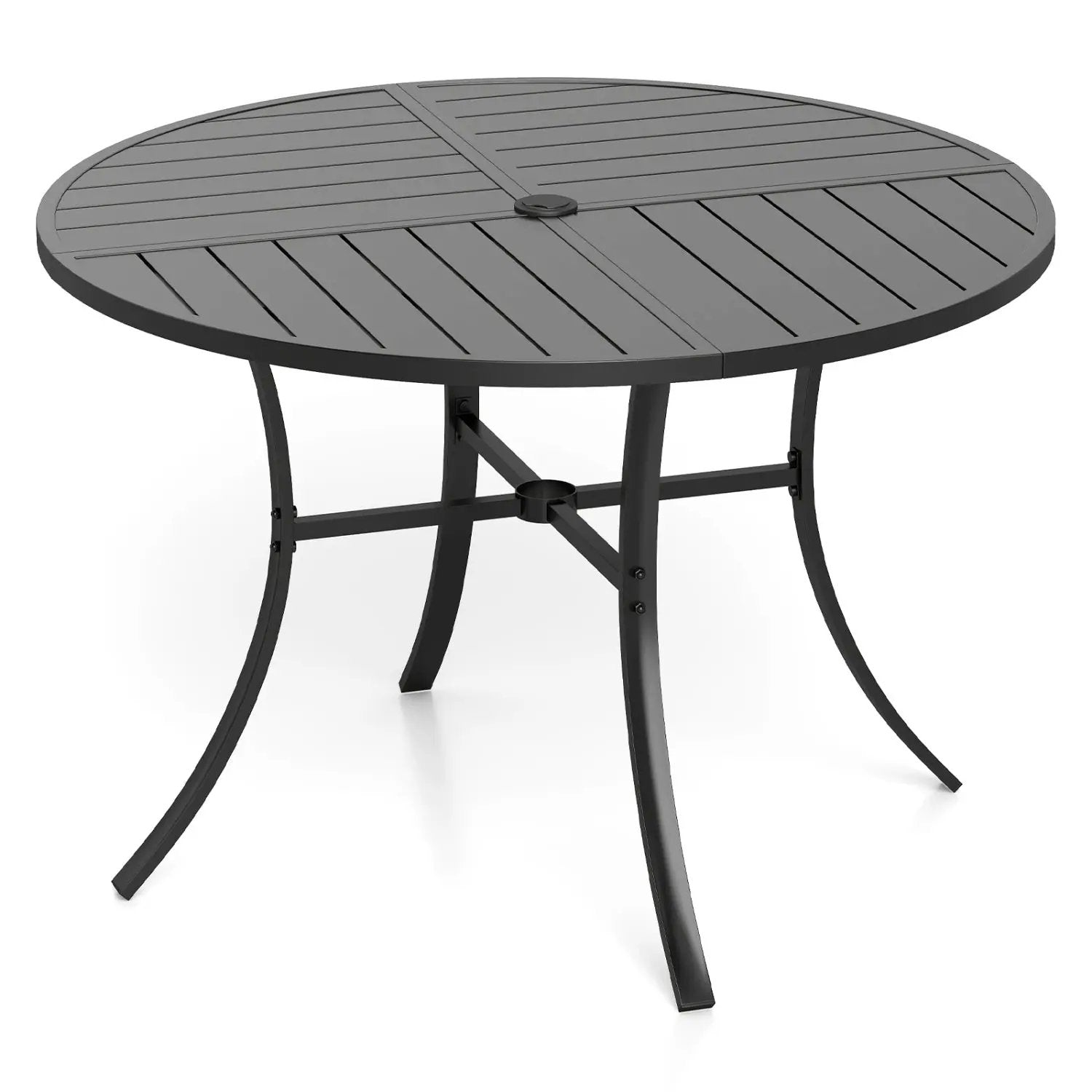 Round Patio Dining Table 42.5 Inch Metal Slat Table with Umbrella Hole by DirectDeals