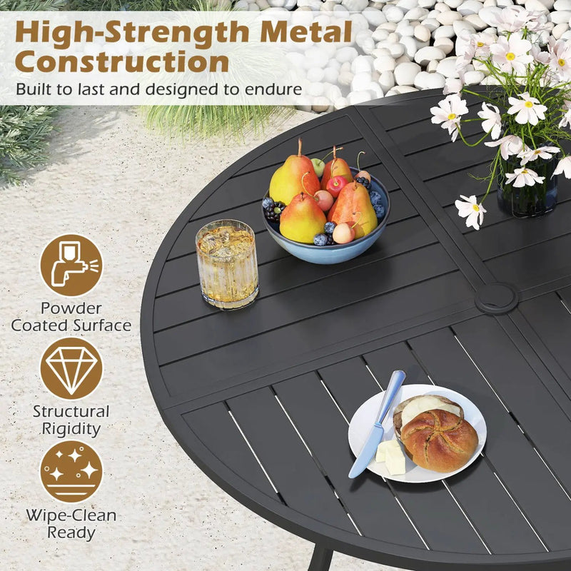 Round Patio Dining Table 42.5 Inch Metal Slat Table with Umbrella Hole by DirectDeals