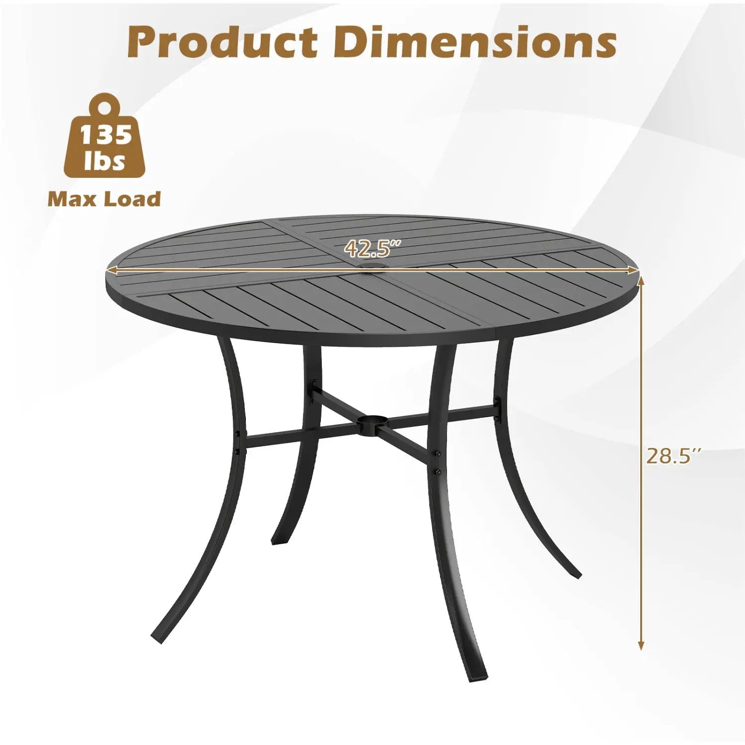 Round Patio Dining Table 42.5 Inch Metal Slat Table with Umbrella Hole by DirectDeals