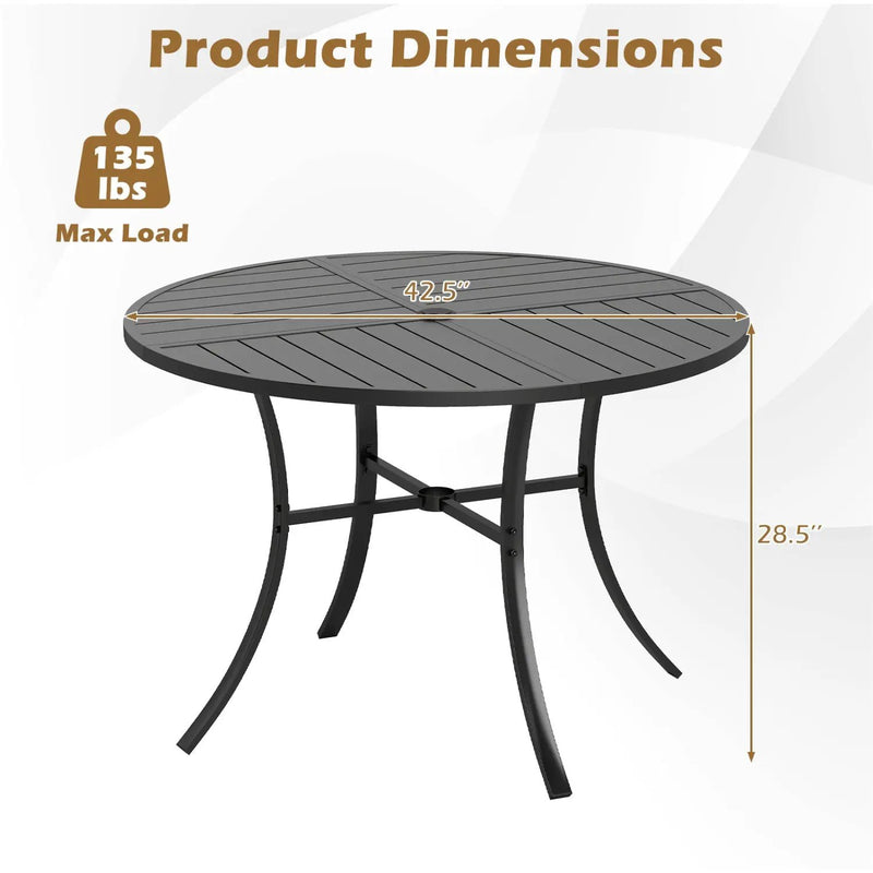 Round Patio Dining Table 42.5 Inch Metal Slat Table with Umbrella Hole by DirectDeals