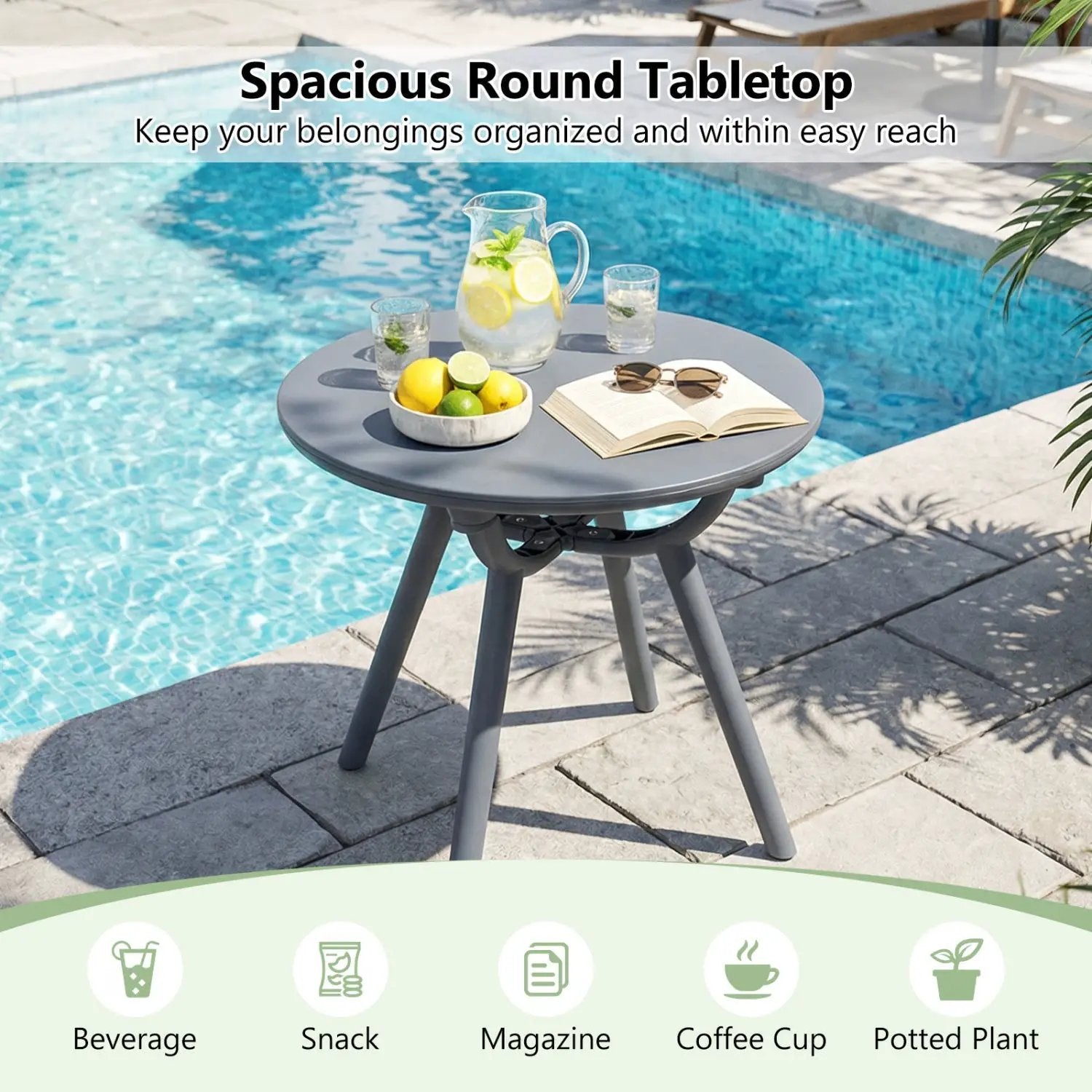 Round Patio Storage Side Table for Poolside and Balcony by DirectDeals