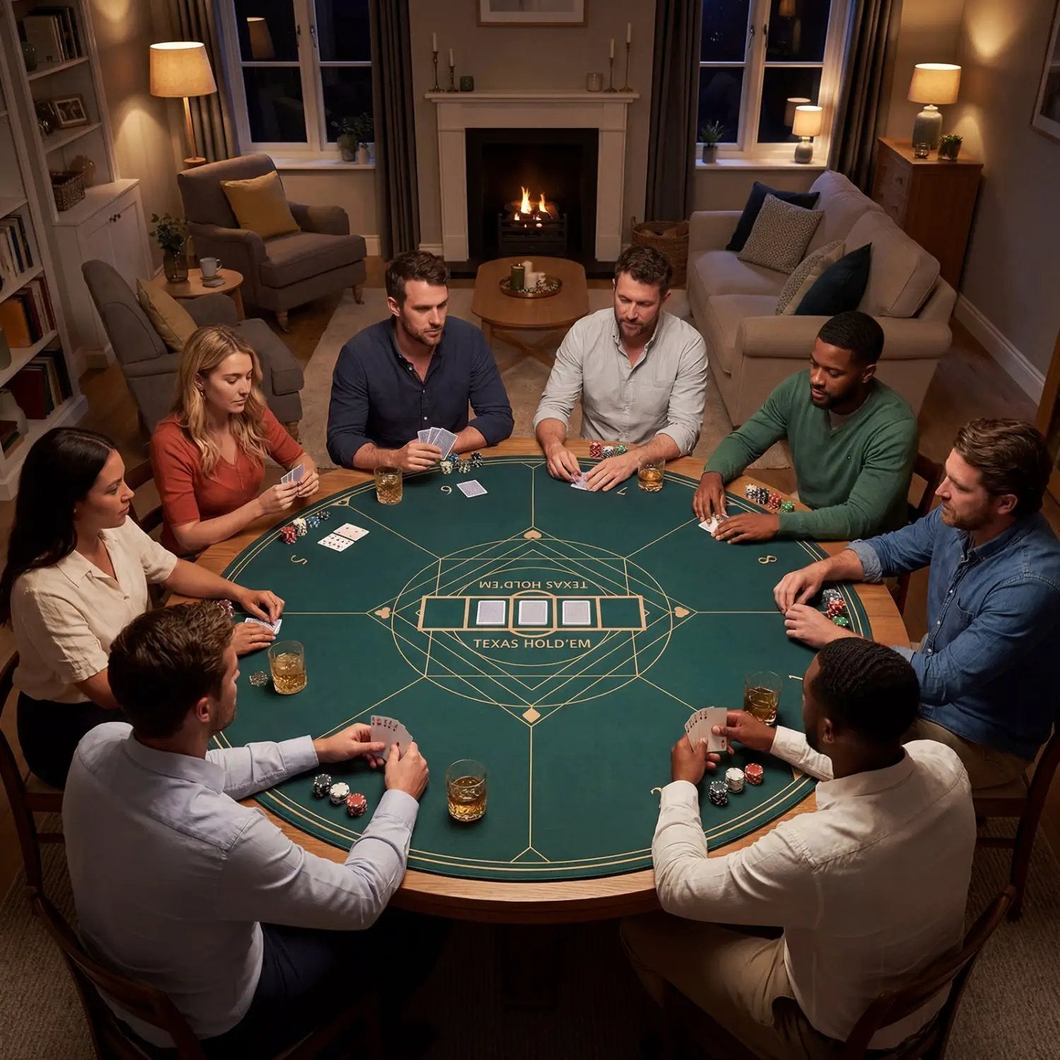 Round Poker Mat for Texas Hold'em 55 inch Portable Foldable Anti-Slip Rubber Base Table Layout by DirectDeals