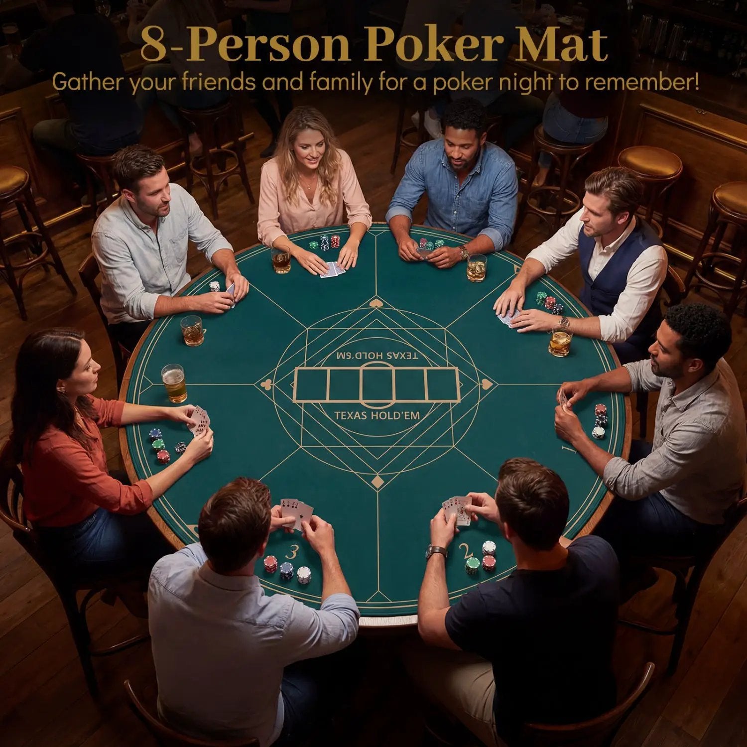 Round Poker Mat for Texas Hold'em 55 inch Portable Foldable Anti-Slip Rubber Base Table Layout by DirectDeals
