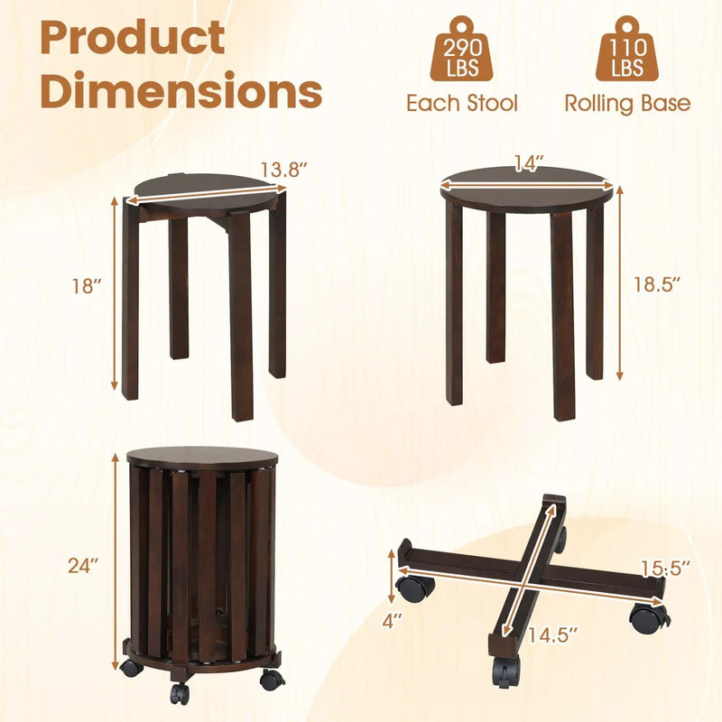 Round Portable Wood Nesting Stools with Locking Casters by DirectDeals