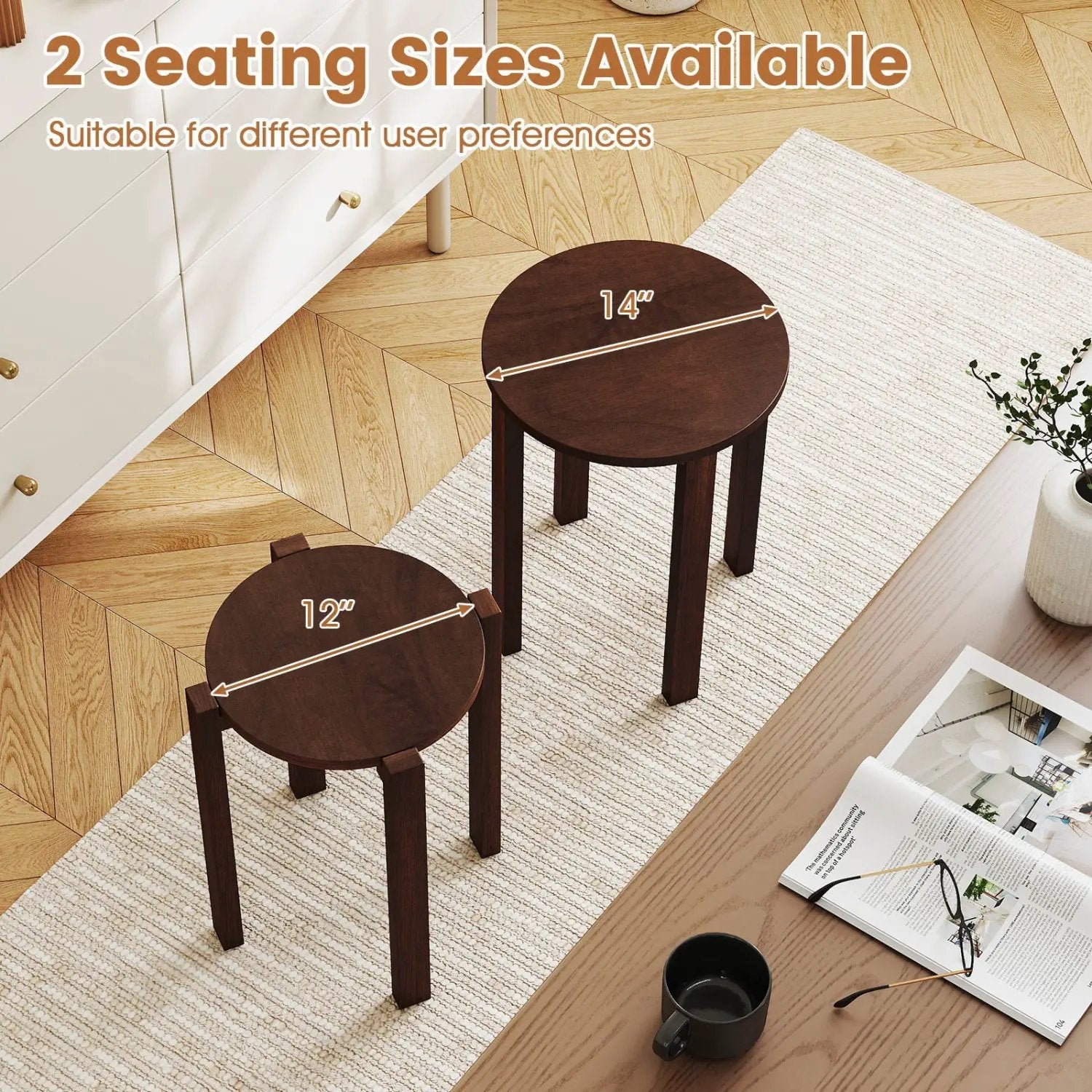 Round Portable Wood Nesting Stools with Locking Casters by DirectDeals