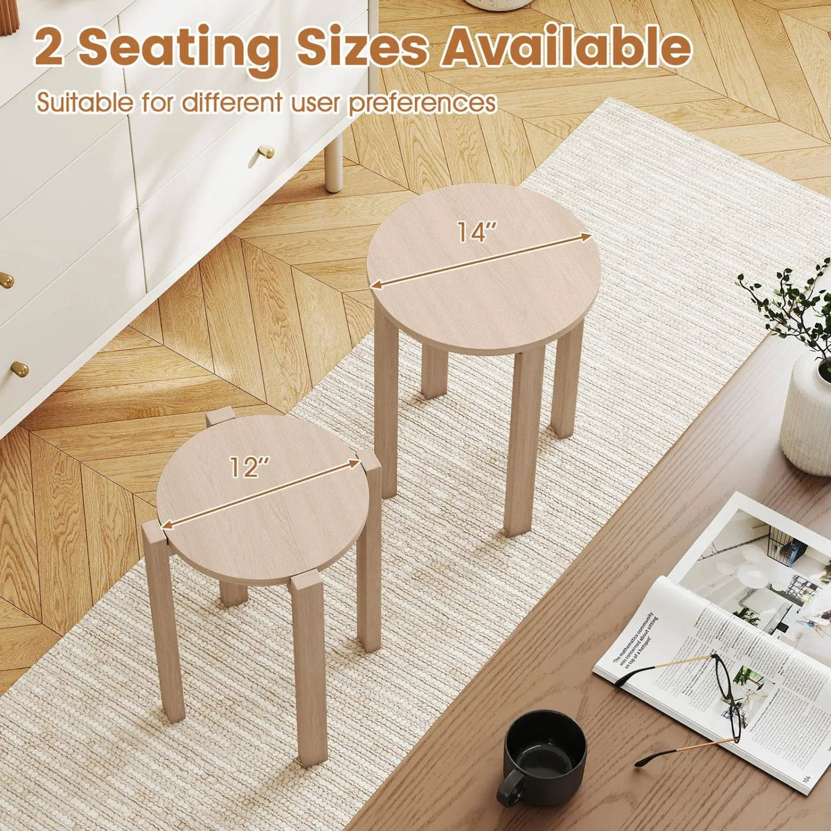 Round Portable Wood Nesting Stools with Locking Casters by DirectDeals