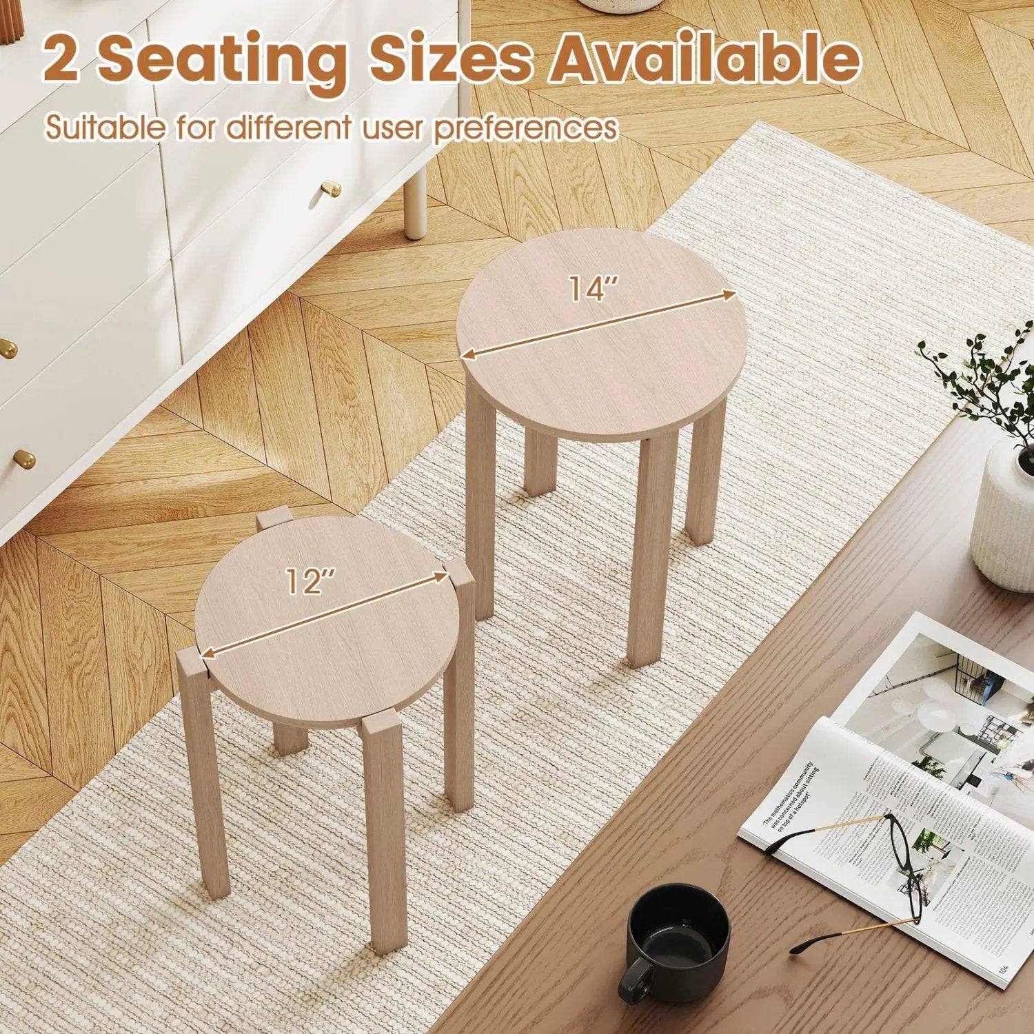 Round Portable Wood Nesting Stools with Locking Casters by DirectDeals