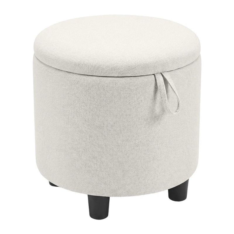 Round Storage Ottoman Linen Fabric Upholstered Footrest Stool by DirectDeals