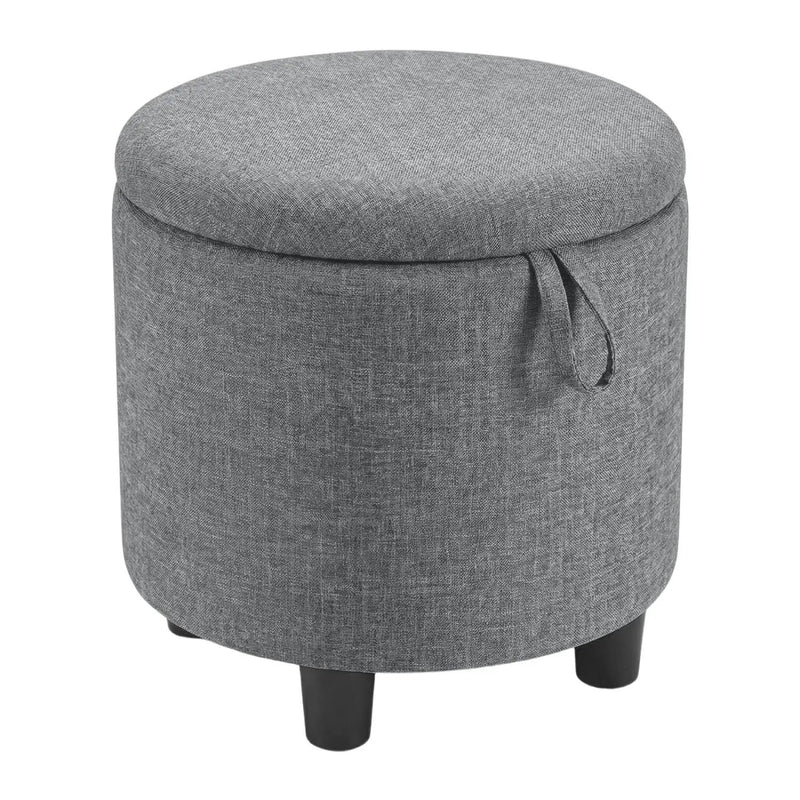 Round Storage Ottoman Linen Fabric Upholstered Footrest Stool by DirectDeals