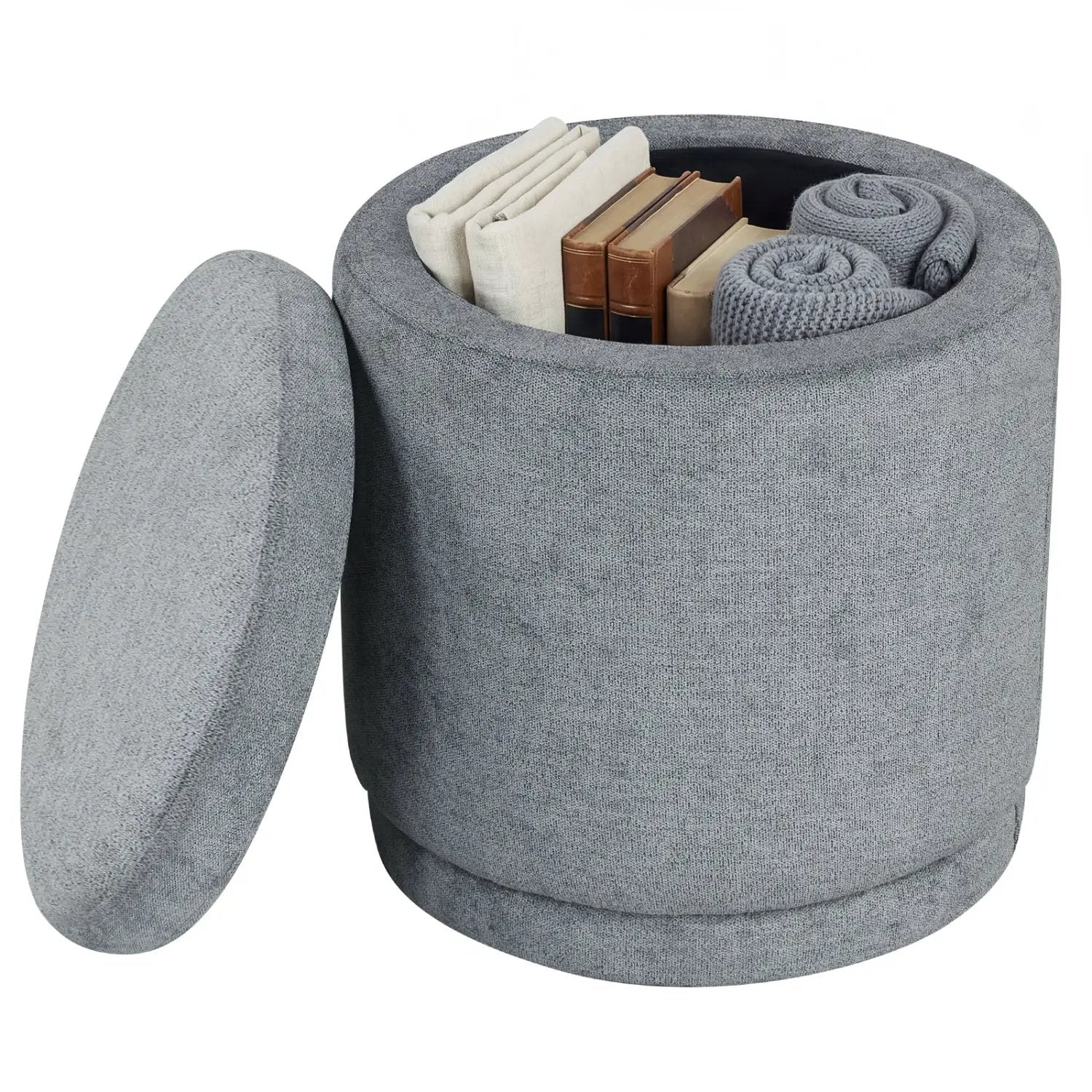 Round Storage Ottoman Foot Rest with Removable Lid and Acacia Wood Frame by DirectDeals