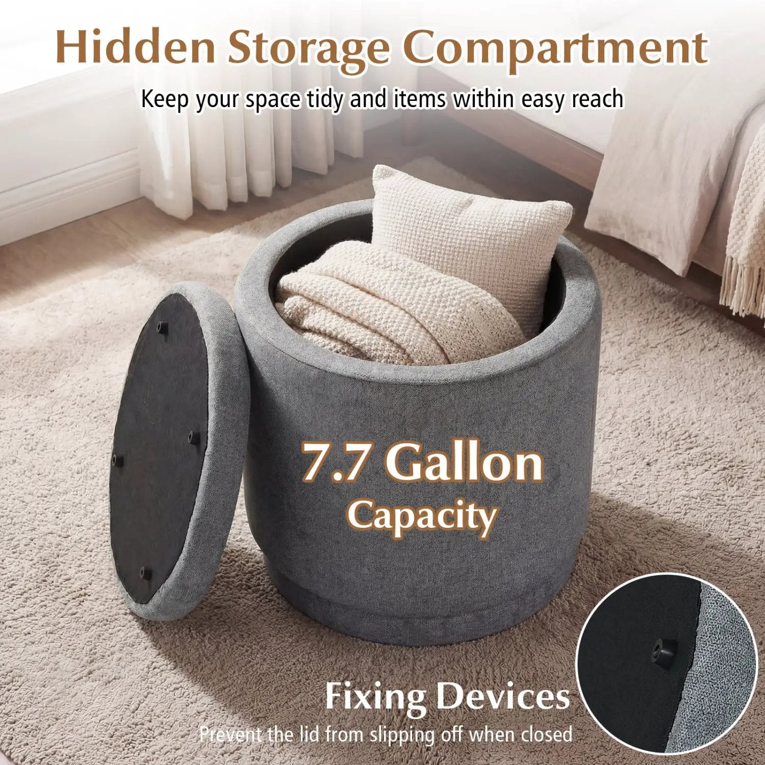 Round Storage Ottoman Foot Rest with Removable Lid and Acacia Wood Frame by DirectDeals