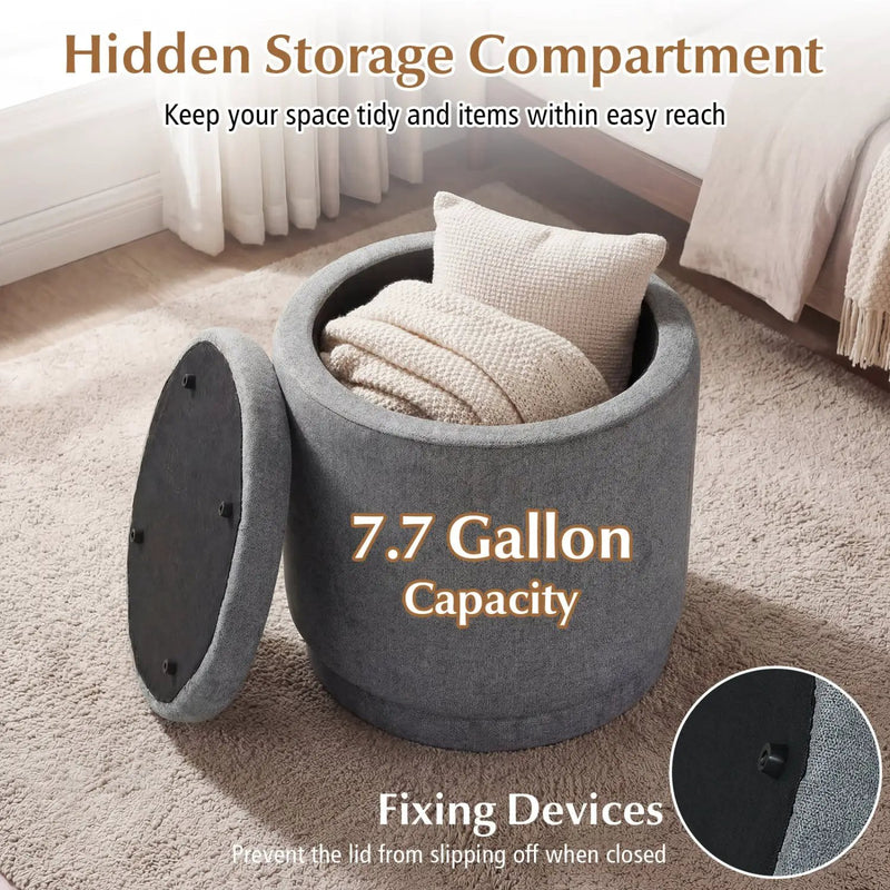 Round Storage Ottoman Foot Rest with Removable Lid and Acacia Wood Frame by DirectDeals