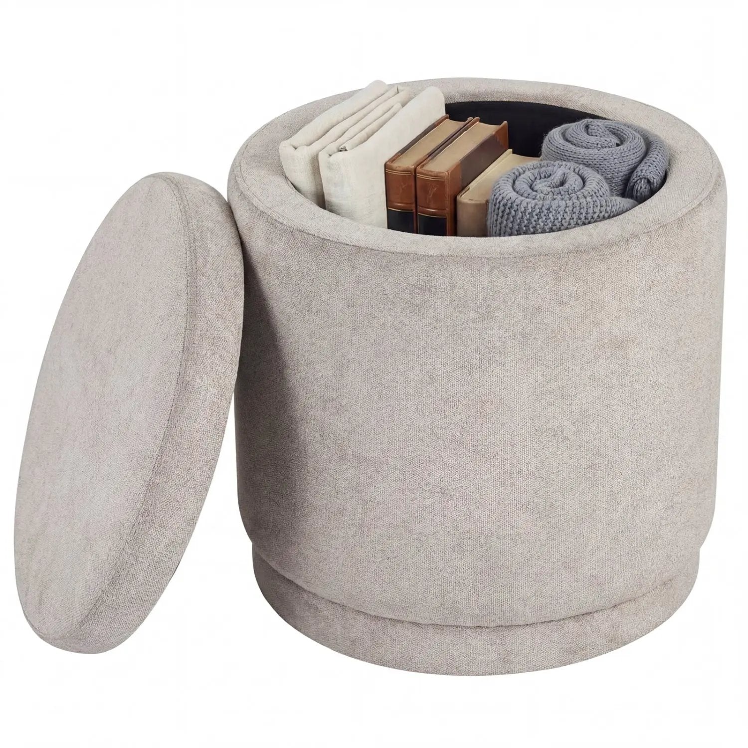 Round Storage Ottoman Foot Rest with Removable Lid and Acacia Wood Frame by DirectDeals