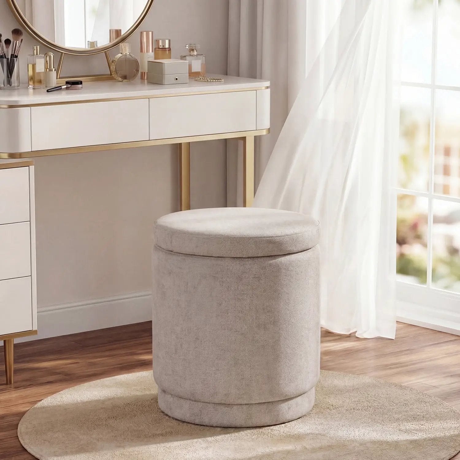 Round Storage Ottoman Foot Rest with Removable Lid and Acacia Wood Frame by DirectDeals