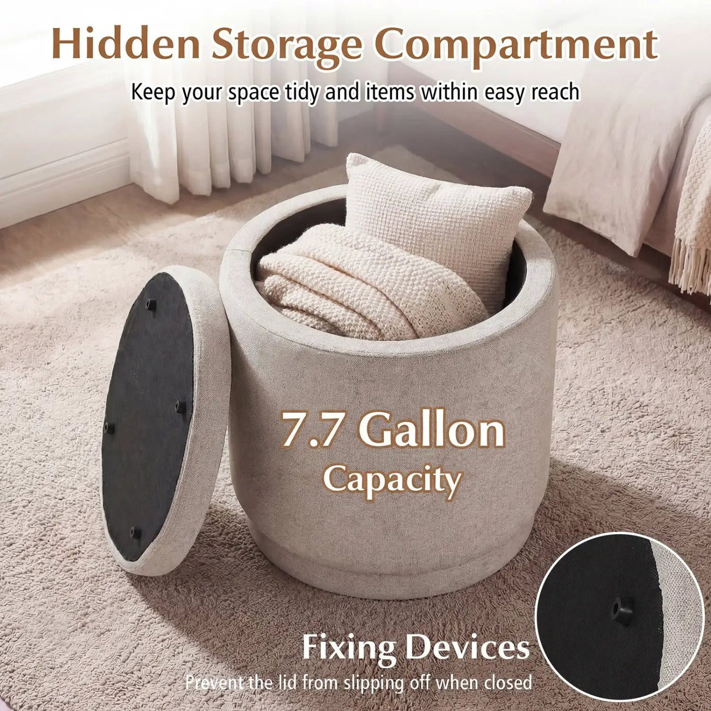 Round Storage Ottoman Foot Rest with Removable Lid and Acacia Wood Frame by DirectDeals