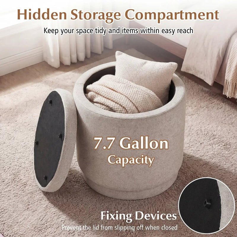 Round Storage Ottoman Foot Rest with Removable Lid and Acacia Wood Frame by DirectDeals