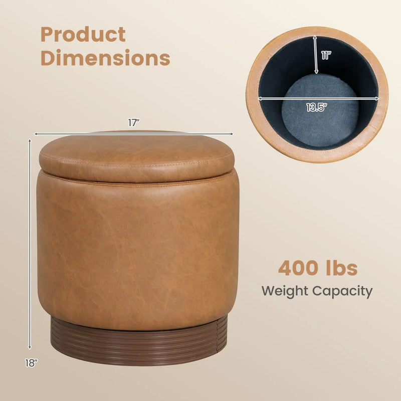 Round Storage Ottoman with Acacia Wood Frame for Living Room and Bedroom by DirectDeals